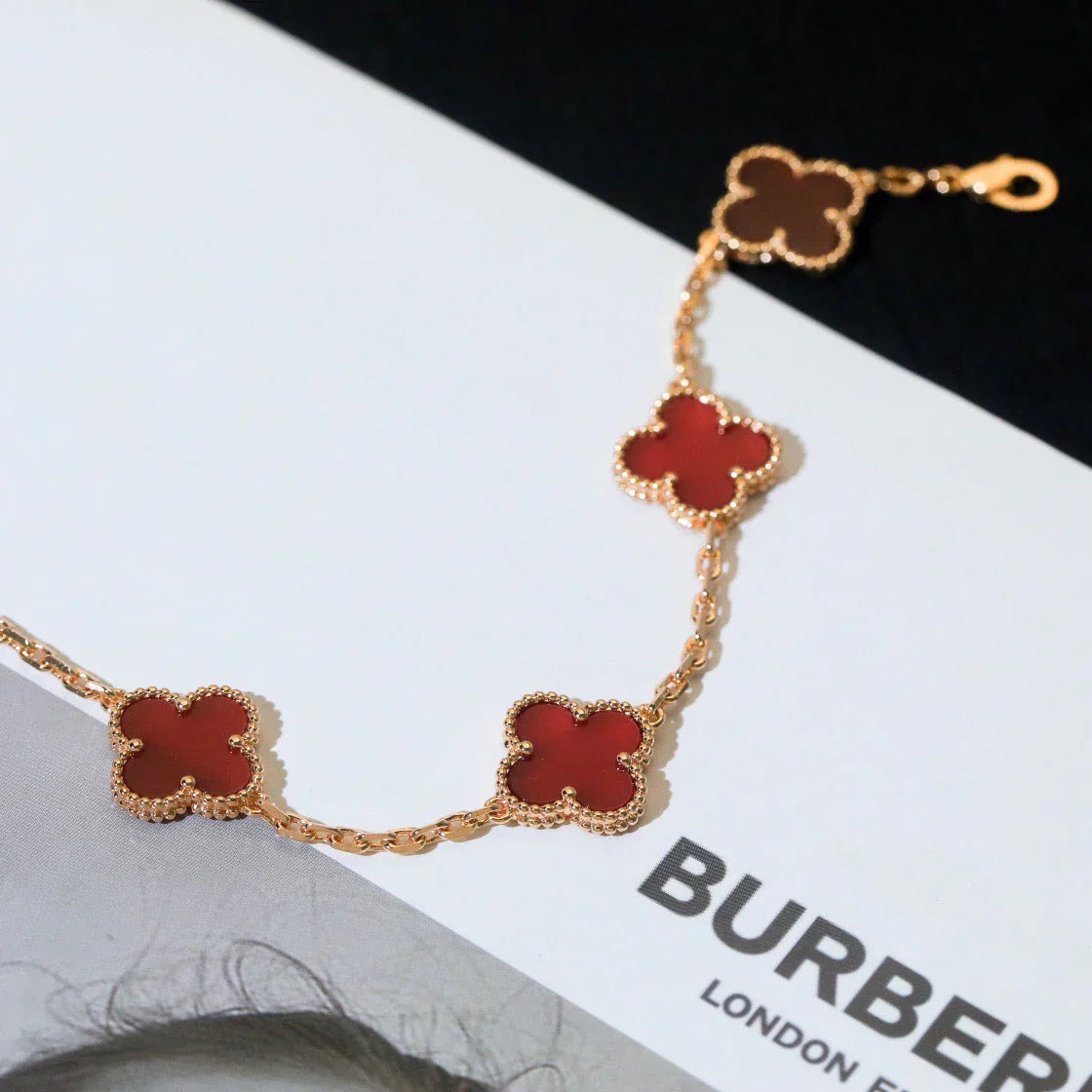 [Saipan]LUCKY CLOVER 5-MOTIF BRACELET - RED CARNELIAN COLLECTION