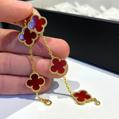 [Saipan]LUCKY CLOVER 5-MOTIF BRACELET - RED CARNELIAN COLLECTION