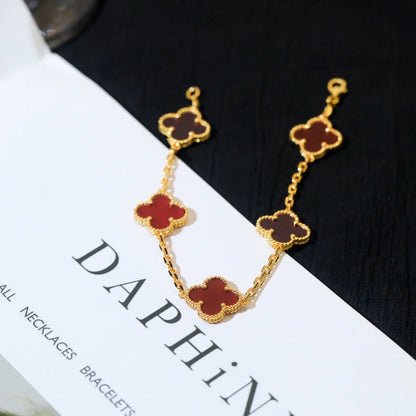 [Saipan]LUCKY CLOVER 5-MOTIF BRACELET - RED CARNELIAN COLLECTION