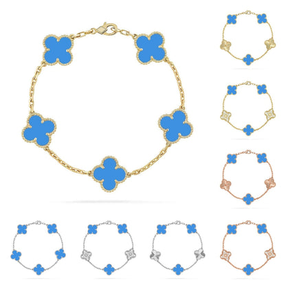 [Saipan]LUCKY CLOVER 5-MOTIF BRACELET - BLUE AGATE COLLECTION