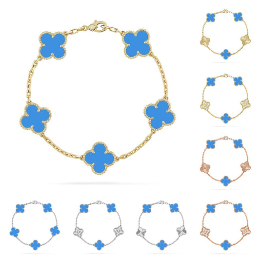 [Saipan]LUCKY CLOVER 5-MOTIF BRACELET - BLUE AGATE COLLECTION