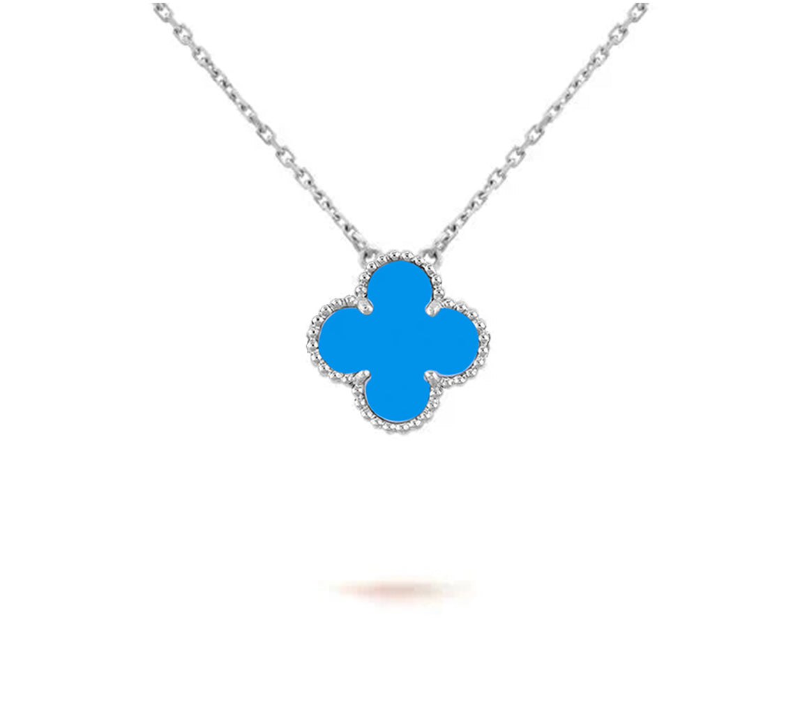 [Saipan]15MM CLOVER FLOWER PENDANT NECKLACE WHITE GOLD COLLECTION