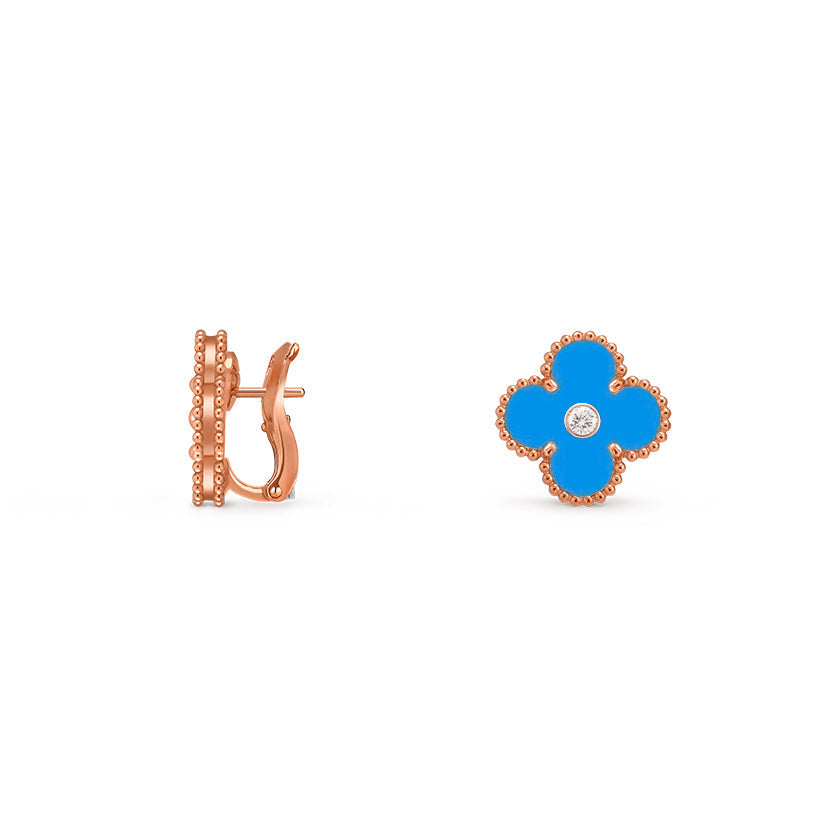 [Saipan]15MM CLOVER FLOWER STUD EARRINGS DIAMOND-ROSE GOLD COLLECTION