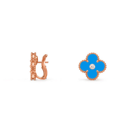 [Saipan]15MM CLOVER FLOWER STUD EARRINGS DIAMOND-ROSE GOLD COLLECTION