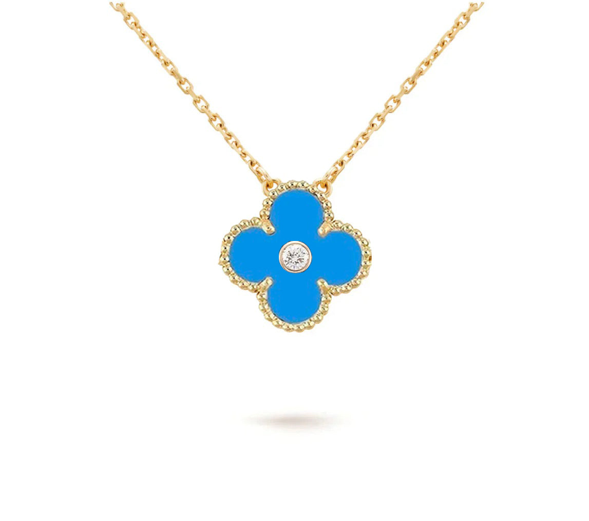 [Saipan]15MM CLOVER FLOWER DIAMOND PENDANT NECKLACE COLLECTION