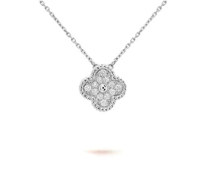 [Saipan]15MM CLOVER FLOWER PENDANT NECKLACE WHITE GOLD COLLECTION