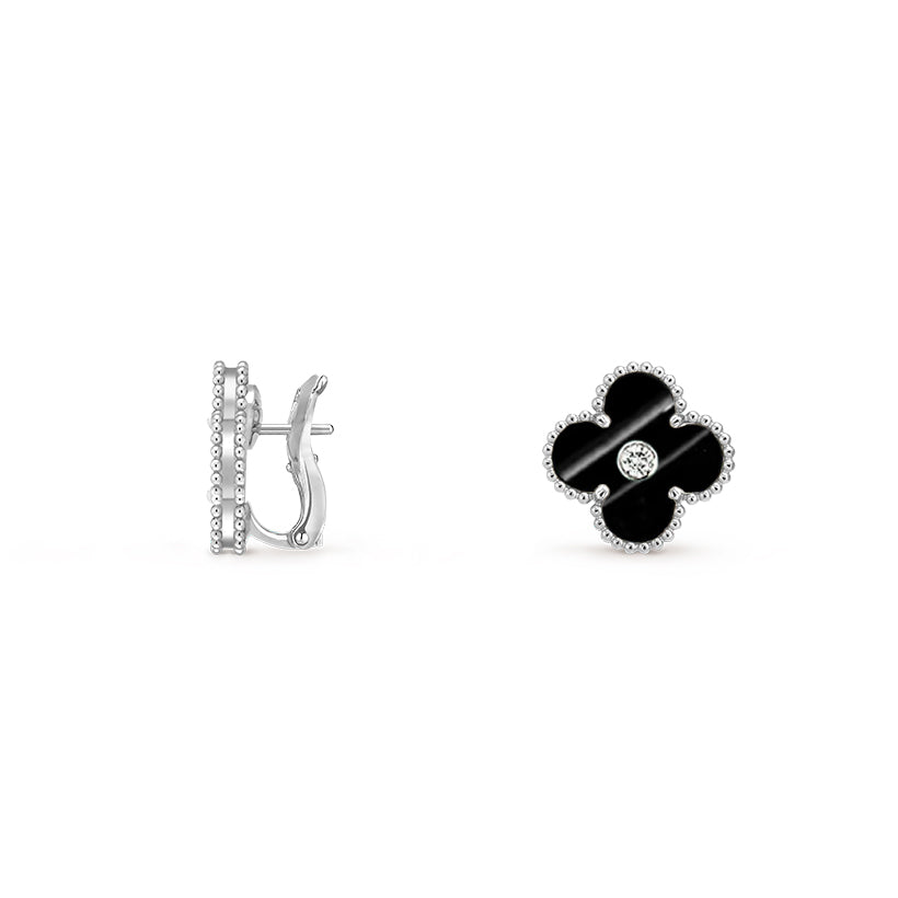 [Saipan]15MM CLOVER FLOWER STUD EARRINGS DIAMOND-WHITE GOLD COLLECTION