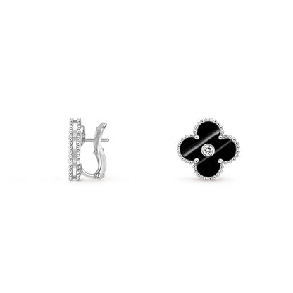 [Saipan]15MM CLOVER FLOWER STUD EARRINGS DIAMOND-WHITE GOLD COLLECTION