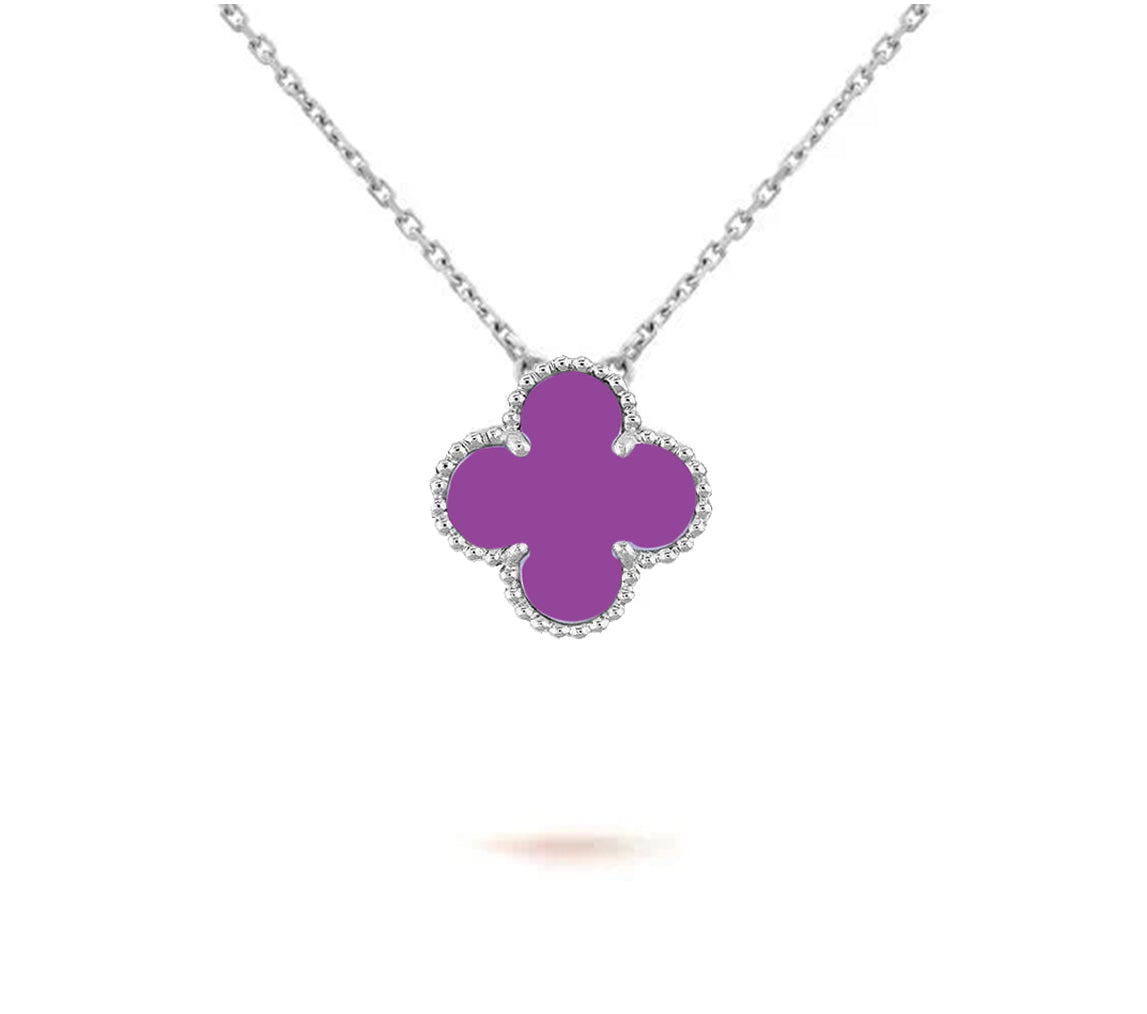 [Saipan]15MM CLOVER FLOWER PENDANT NECKLACE WHITE GOLD COLLECTION