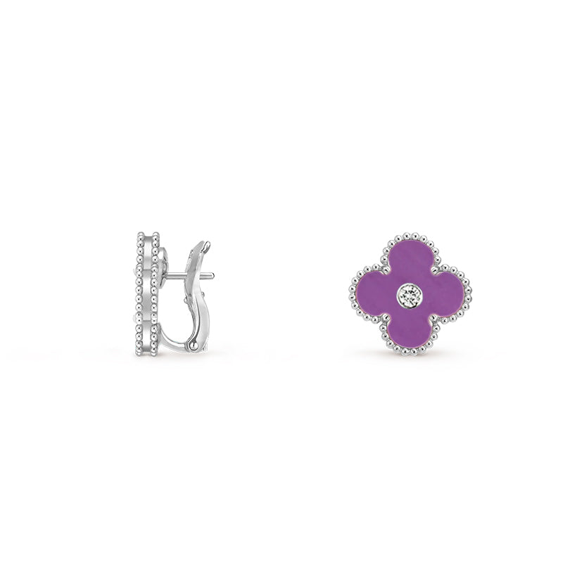 [Saipan]15MM CLOVER FLOWER STUD EARRINGS DIAMOND-WHITE GOLD COLLECTION