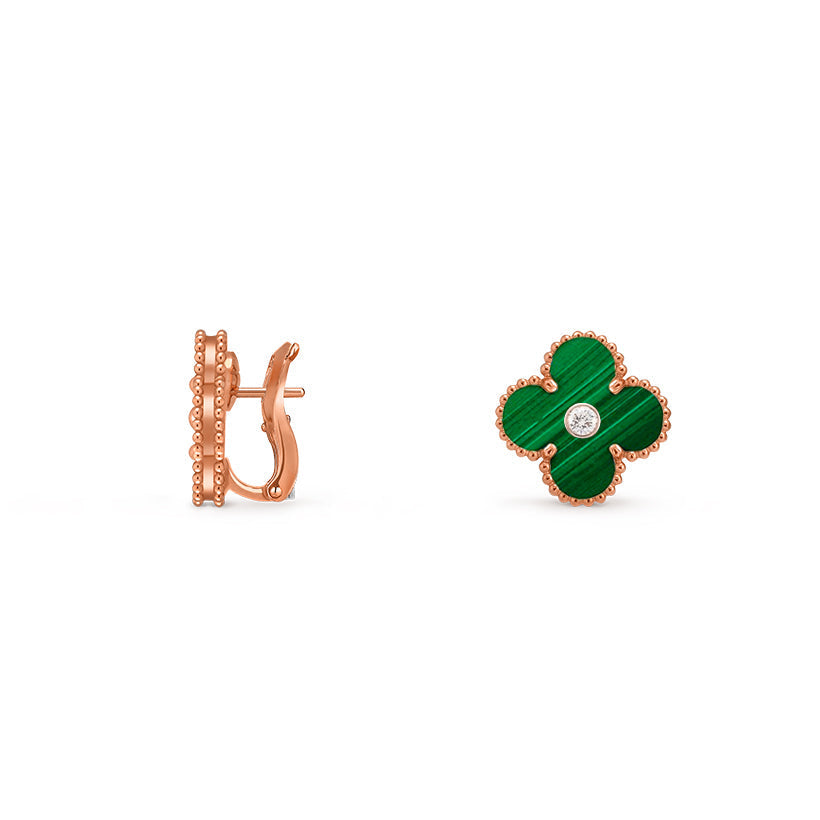 [Saipan]15MM CLOVER FLOWER STUD EARRINGS DIAMOND-ROSE GOLD COLLECTION