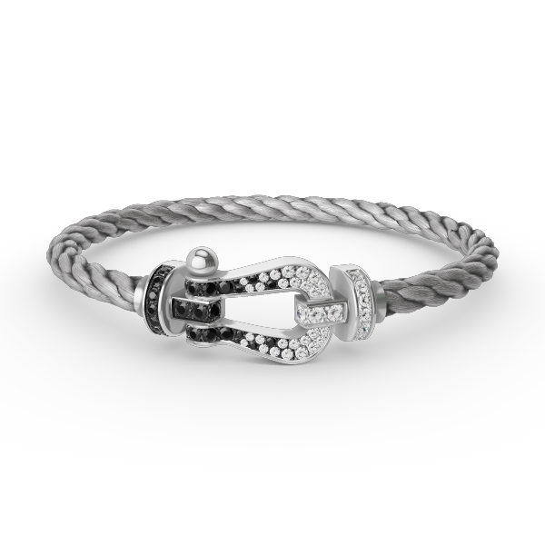 [Saipan]FORCE LARGE HORSESHOE BLACK & WHITE DIAMOND BRACELET - WHITE GOLD