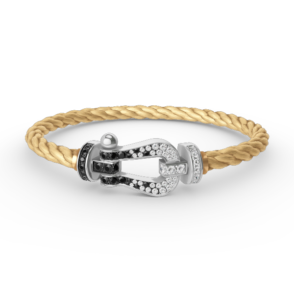 [Saipan]FORCE LARGE HORSESHOE BLACK & WHITE DIAMOND BRACELET - WHITE GOLD