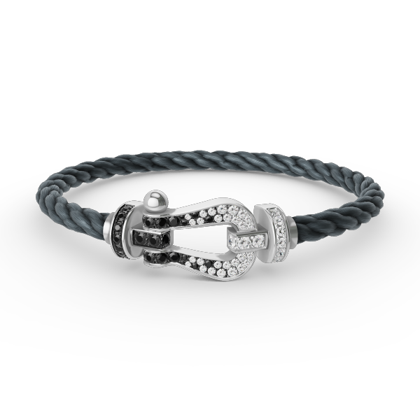 [Saipan]FORCE LARGE HORSESHOE BLACK & WHITE DIAMOND BRACELET - WHITE GOLD