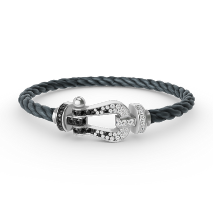 [Saipan]FORCE LARGE HORSESHOE BLACK & WHITE DIAMOND BRACELET - WHITE GOLD