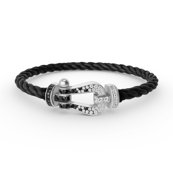 [Saipan]FORCE LARGE HORSESHOE BLACK & WHITE DIAMOND BRACELET - WHITE GOLD