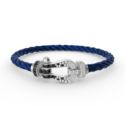 [Saipan]FORCE LARGE HORSESHOE BLACK & WHITE DIAMOND BRACELET - WHITE GOLD