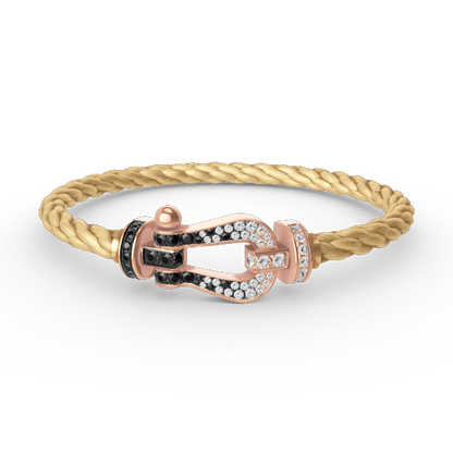[Saipan]FORCE LARGE HORSESHOE BLACK & WHITE DIAMOND BRACELET - ROSE GOLD