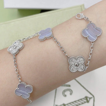 [Saipan]LUCKY CLOVER 5-MOTIF BRACELET - PURPLE CHALCEDONY COLLECTION