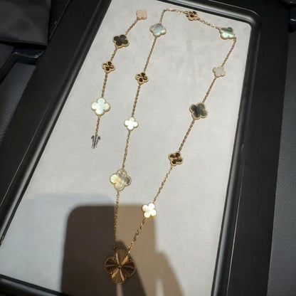 [Saipan]DETACHABLE 15-MOTIF CLOVER STATEMENT SET - GREY MOTHER-OF-PEARL & LASER