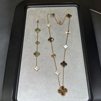 [Saipan]DETACHABLE 15-MOTIF CLOVER STATEMENT SET - GREY MOTHER-OF-PEARL & LASER