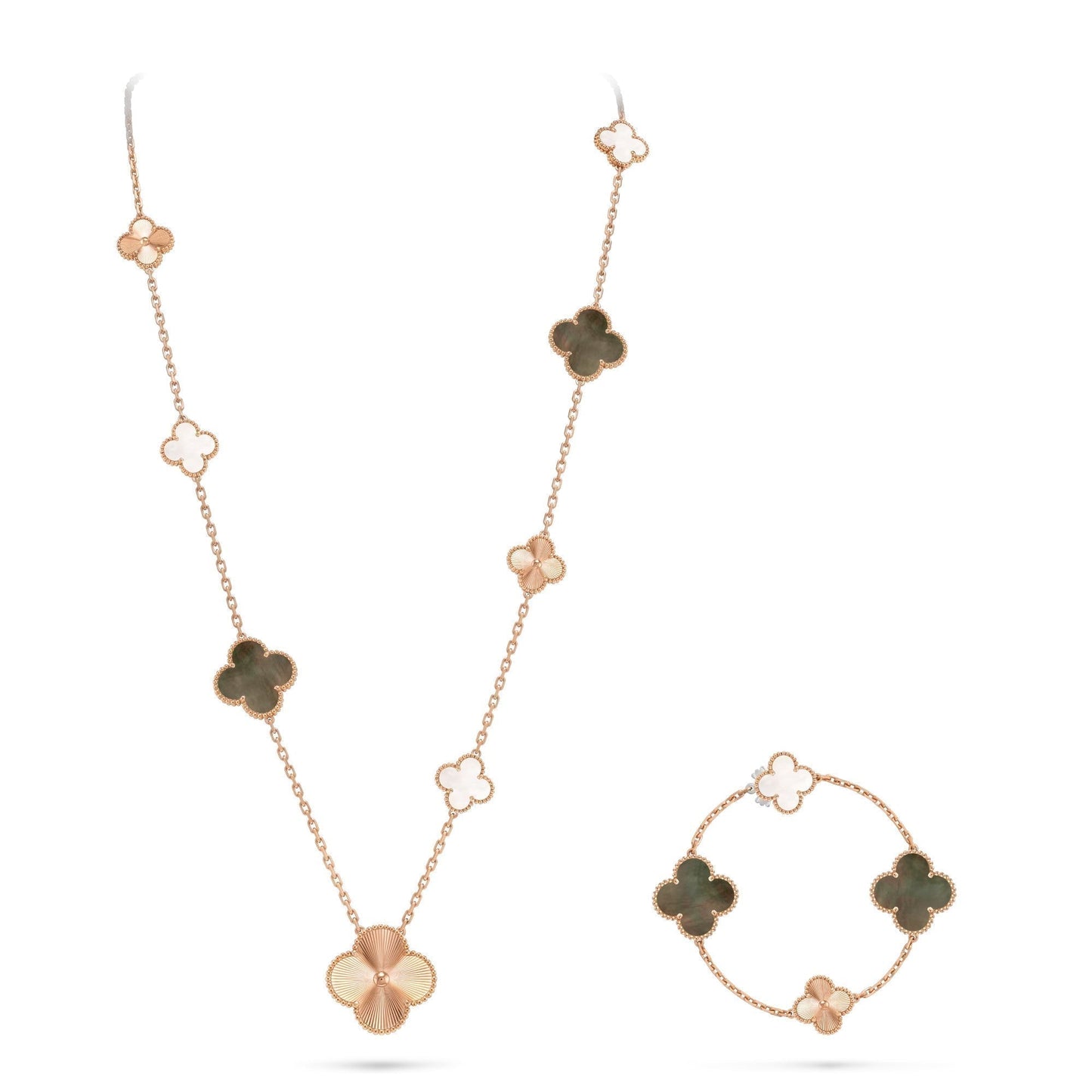 [Saipan]DETACHABLE 15-MOTIF CLOVER STATEMENT SET - GREY MOTHER-OF-PEARL & LASER