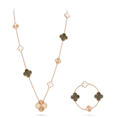 [Saipan]DETACHABLE 15-MOTIF CLOVER STATEMENT SET - GREY MOTHER-OF-PEARL & LASER