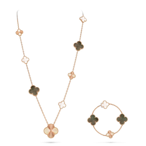 [Saipan]DETACHABLE 15-MOTIF CLOVER STATEMENT SET - GREY MOTHER-OF-PEARL & LASER