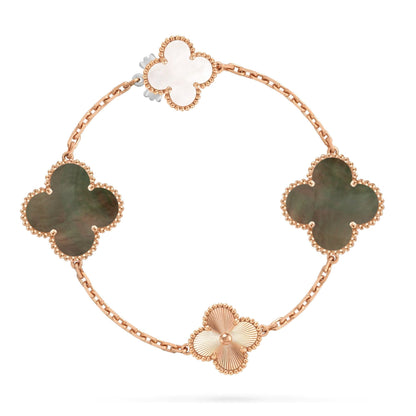 [Saipan]DETACHABLE 15-MOTIF CLOVER STATEMENT SET - GREY MOTHER-OF-PEARL & LASER