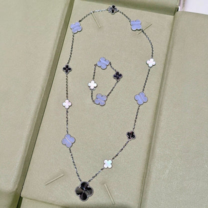 [Saipan]DETACHABLE 15-MOTIF CLOVER STATEMENT SET - PURPLE CHALCEDONY & LASER