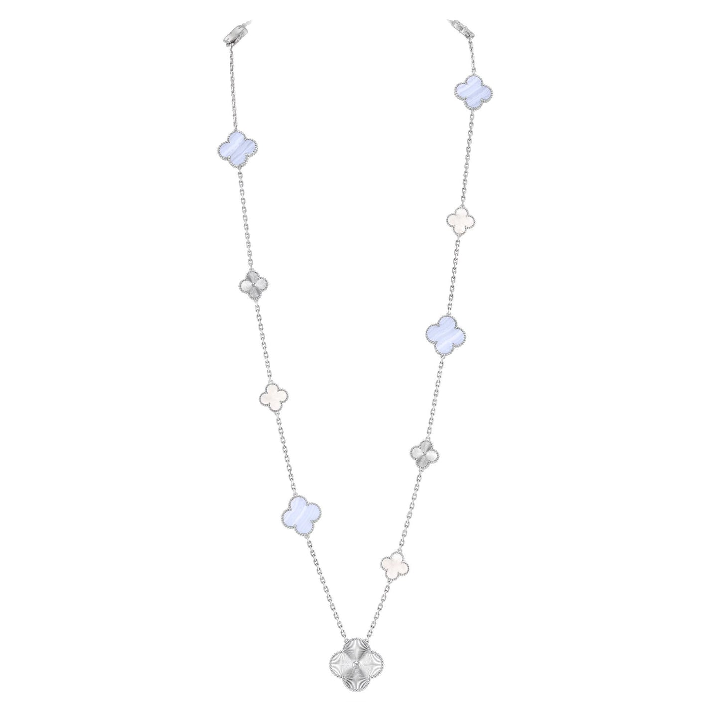 [Saipan]DETACHABLE 15-MOTIF CLOVER STATEMENT SET - PURPLE CHALCEDONY & LASER