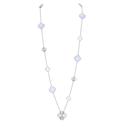 [Saipan]DETACHABLE 15-MOTIF CLOVER STATEMENT SET - PURPLE CHALCEDONY & LASER