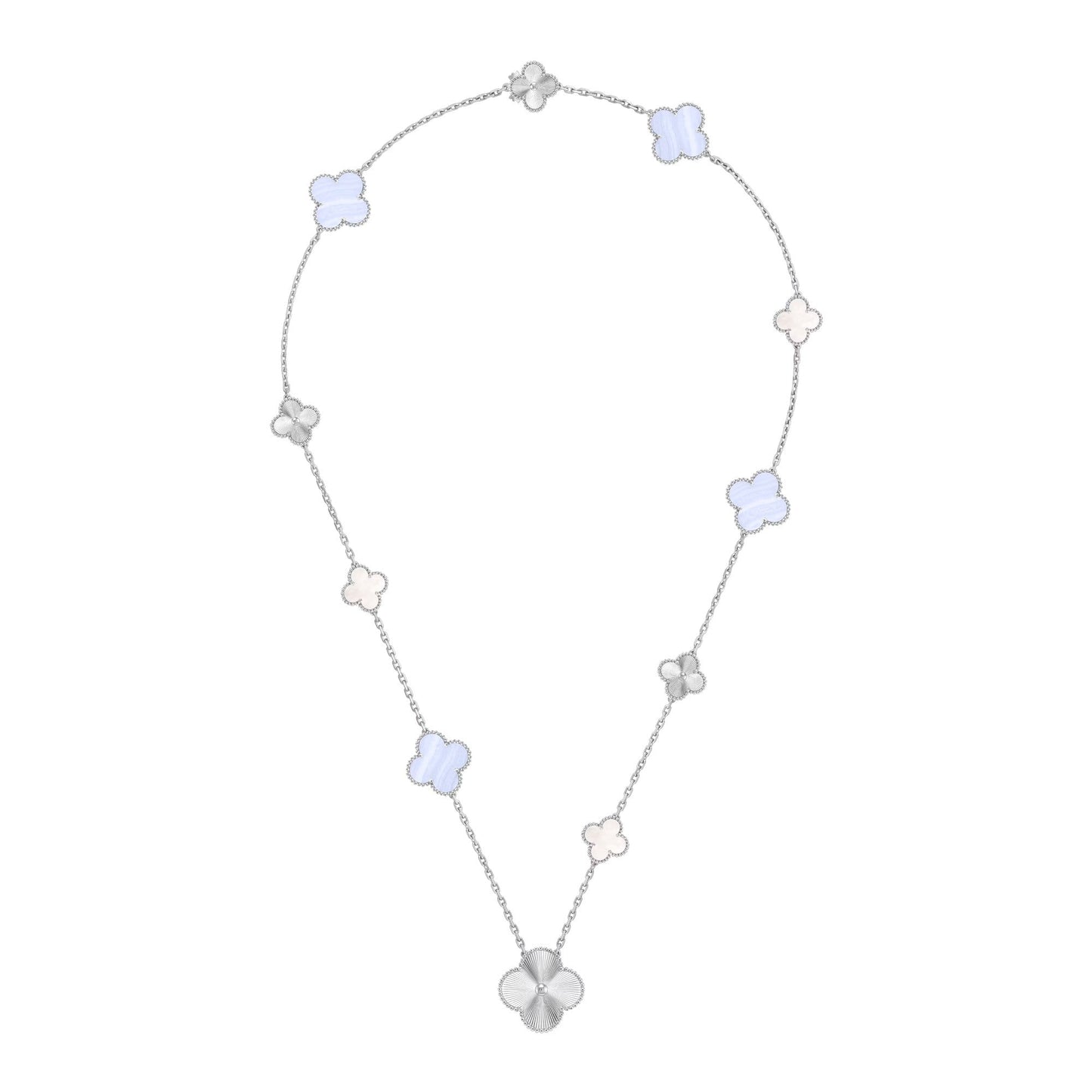 [Saipan]DETACHABLE 15-MOTIF CLOVER STATEMENT SET - PURPLE CHALCEDONY & LASER
