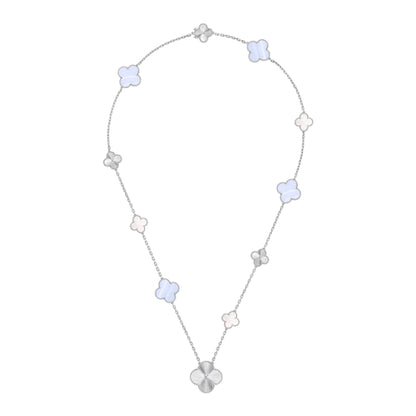 [Saipan]DETACHABLE 15-MOTIF CLOVER STATEMENT SET - PURPLE CHALCEDONY & LASER