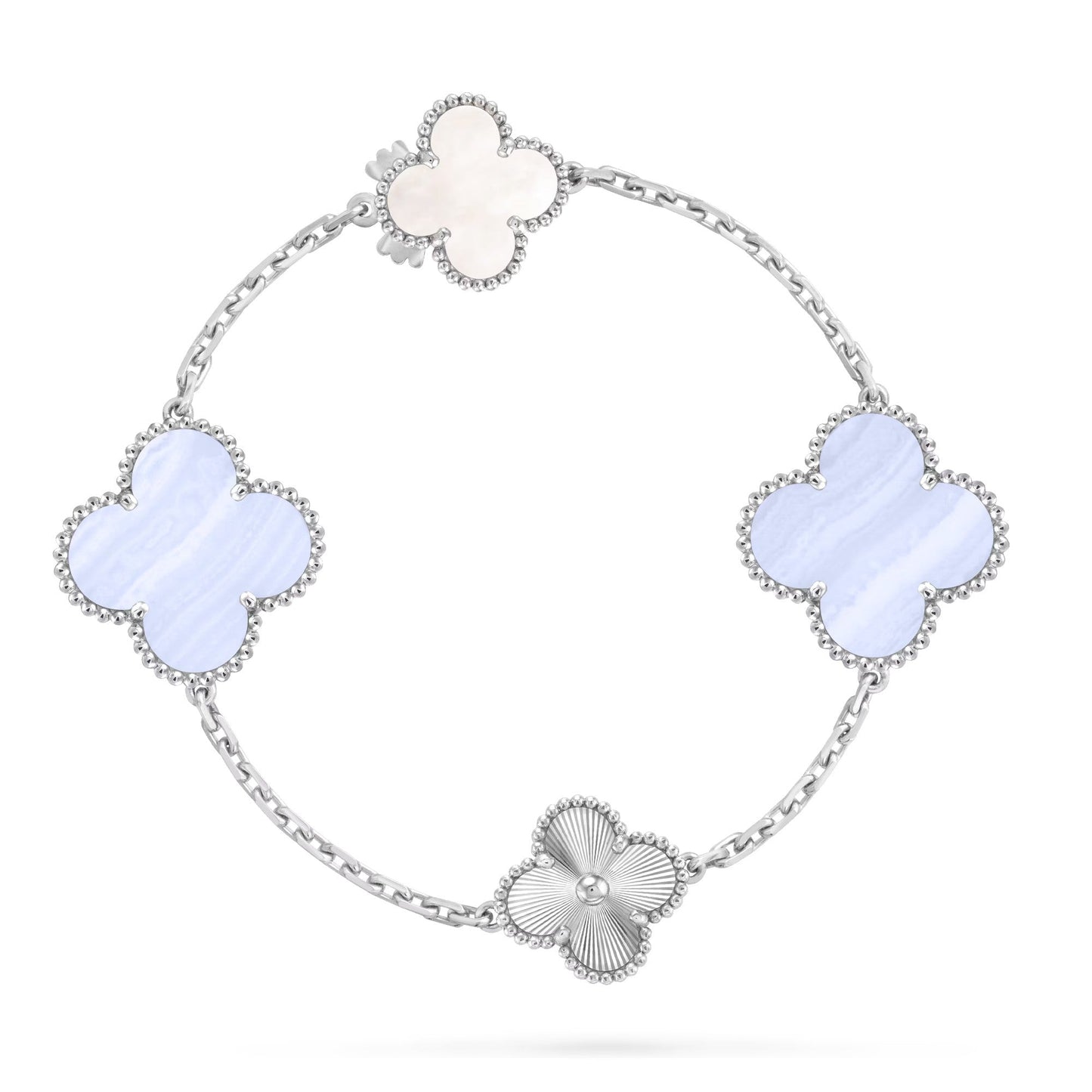[Saipan]DETACHABLE 15-MOTIF CLOVER STATEMENT SET - PURPLE CHALCEDONY & LASER