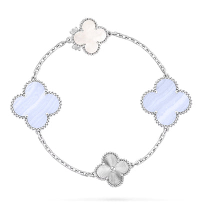 [Saipan]DETACHABLE 15-MOTIF CLOVER STATEMENT SET - PURPLE CHALCEDONY & LASER