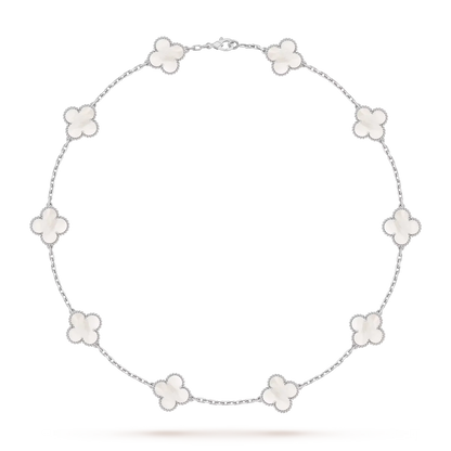 [Saipan]CLASSIC LUCKY 10-MOTIF CLOVER NECKLACE WHITE GOLD COLLECTION