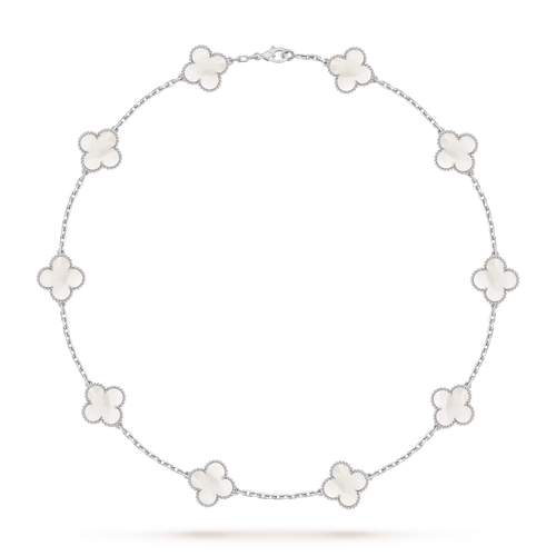 [Saipan]CLASSIC LUCKY 10-MOTIF CLOVER NECKLACE WHITE GOLD COLLECTION
