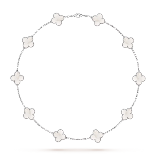 [Saipan]CLASSIC LUCKY 10-MOTIF CLOVER NECKLACE WHITE GOLD COLLECTION