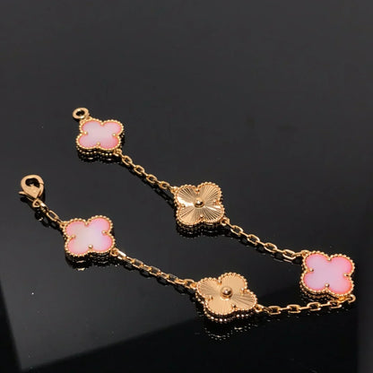 [Saipan]LUCKY CLOVER 5-MOTIF BRACELET - PINK MOTHER-OF-PEARL COLLECTION
